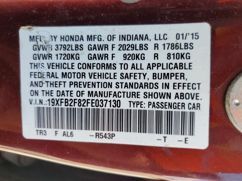 52747156 :رقم المزاد ، 19XFB2F82FE037130 vin ، 2015 Honda Civic مزاد بيع
