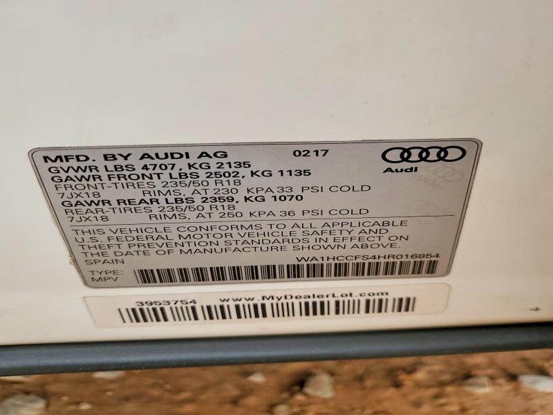 Aukcja sprzedaży 2017 Audi Q3, vin: WA1HCCFS4HR016854, numer aukcji: 52503156
