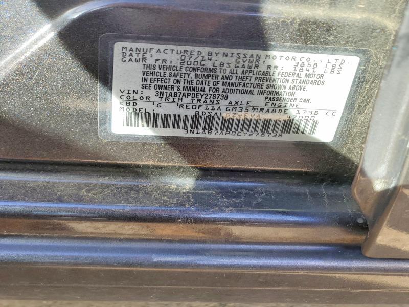 54629156 :رقم المزاد ، 3N1AB7AP0EY278738 vin ، 2014 Nissan Sentra مزاد بيع