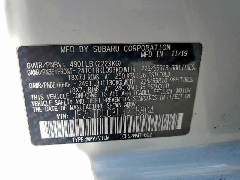 Aukcja sprzedaży 2020 Subaru Crosstrek, vin: JF2GTDEC3LH215864, numer aukcji: 54467226