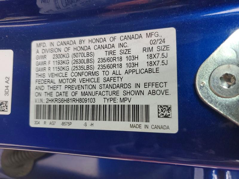 53790286 :رقم المزاد ، 2HKRS6H81RH809103 vin ، 2024 Honda Cr-v مزاد بيع