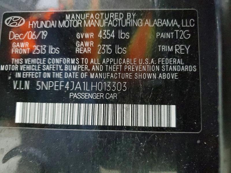 52689646 :رقم المزاد ، 5NPEF4JA1LH013303 vin ، 2020 Hyundai Sonata مزاد بيع