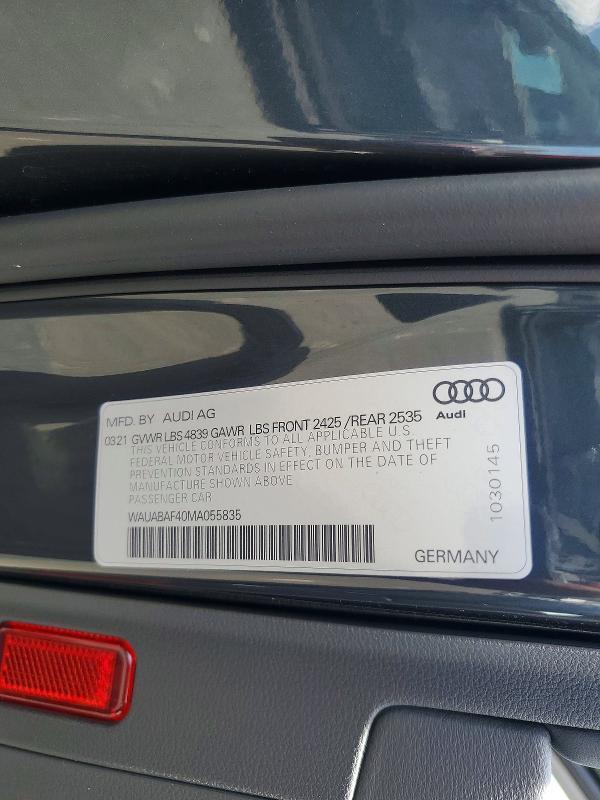 Aukcja sprzedaży 2021 Audi A4, vin: WAUABAF40MA055835, numer aukcji: 55016406