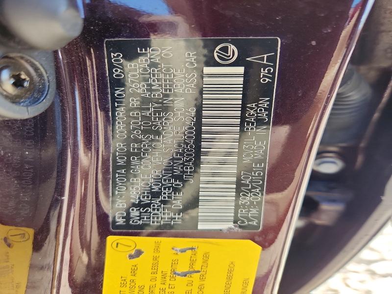 52843466 :رقم المزاد ، JTHBA30G540004246 vin ، 2004 Lexus Es مزاد بيع