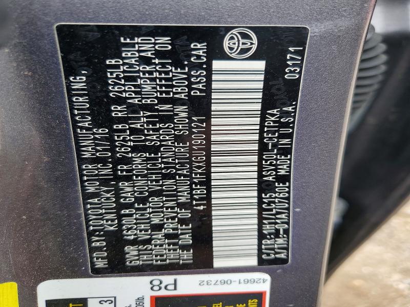 Aukcja sprzedaży 2016 Toyota Camry, vin: 4T1BF1FKXGU190121, numer aukcji: 52058596