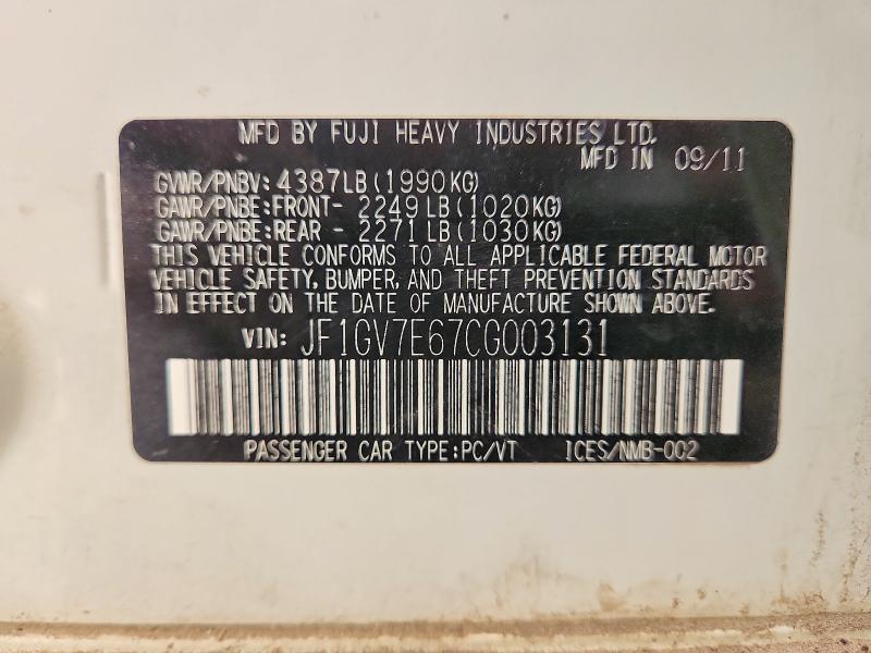 2012 Subaru Impreza მანქანა იყიდება აუქციონზე, vin: JF1GV7E67CG003131, აუქციონის ნომერი: 53236946