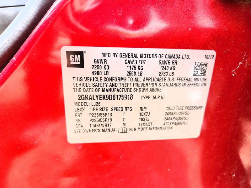 2013 Gmc Terrain მანქანა იყიდება აუქციონზე, vin: 2GKALYEK9D6175918, აუქციონის ნომერი: 50666866