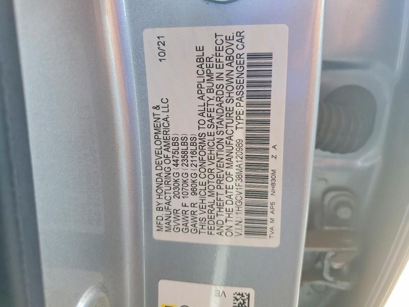 Aukcja sprzedaży 2021 Honda Accord, vin: 1HGCV1F38MA120989, numer aukcji: 53249546