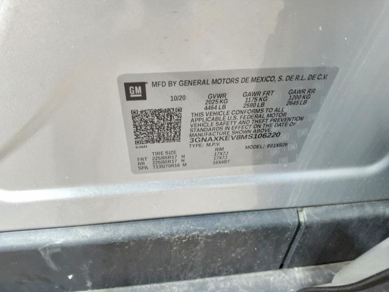 54101996 :رقم المزاد ، 3GNAXKEV8MS106220 vin ، 2021 Chevrolet Equinox مزاد بيع