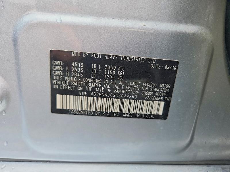 Aukcja sprzedaży 2016 Subaru Legacy, vin: 4S3BNAL63G3049363, numer aukcji: 55006486