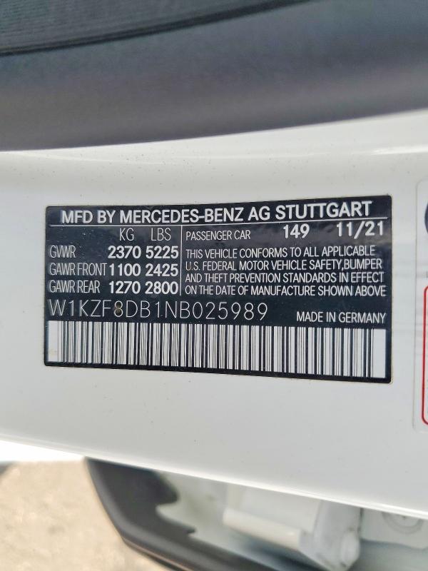 Aukcja sprzedaży 2022 Mercedes-benz E, vin: W1KZF8DB1NB025989, numer aukcji: 53745226