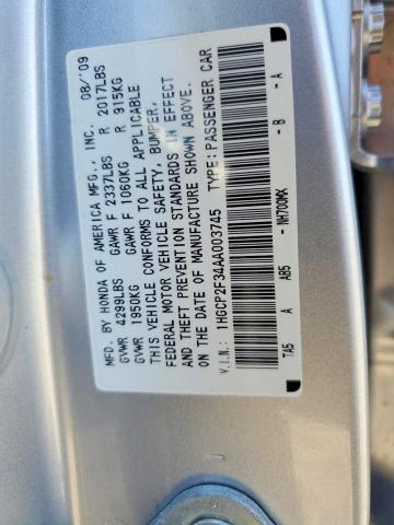 50267496 :رقم المزاد ، 1HGCP2F34AA003745 vin ، 2010 Honda Accord مزاد بيع