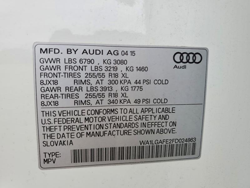 Aukcja sprzedaży 2015 Audi Q7, vin: WA1LGAFE2FD024863, numer aukcji: 54348756