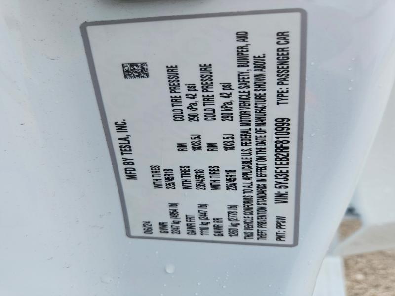 53389836 :رقم المزاد ، 5YJ3E1EB2RF810999 vin ، 2024 Tesla Mdl 3 مزاد بيع