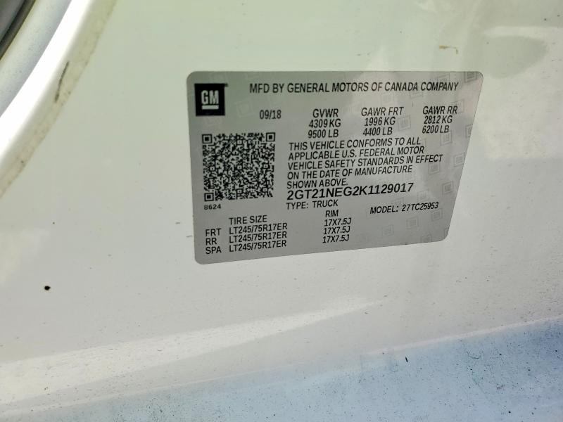 Aukcja sprzedaży 2019 Gmc Sierra, vin: 2GT21NEG2K1129017, numer aukcji: 53968196
