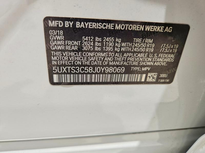 2018 Bmw X3 მანქანა იყიდება აუქციონზე, vin: 5UXTS3C58J0Y98069, აუქციონის ნომერი: 54292756