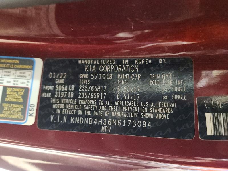 Продаж на аукціоні авто 2022 Kia Carnival, vin: KNDNB4H36N6173094, номер лоту: 54843246