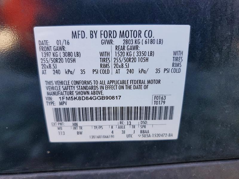 Aukcja sprzedaży 2016 Ford Explorer, vin: 1FM5K8D84GGB90817, numer aukcji: 54300896