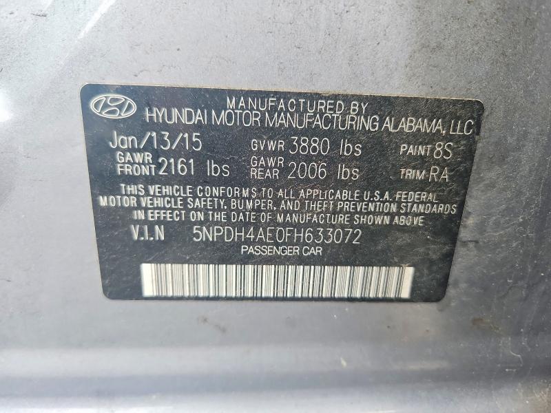 2015 Hyundai Elantra მანქანა იყიდება აუქციონზე, vin: 5NPDH4AE0FH633072, აუქციონის ნომერი: 55168986