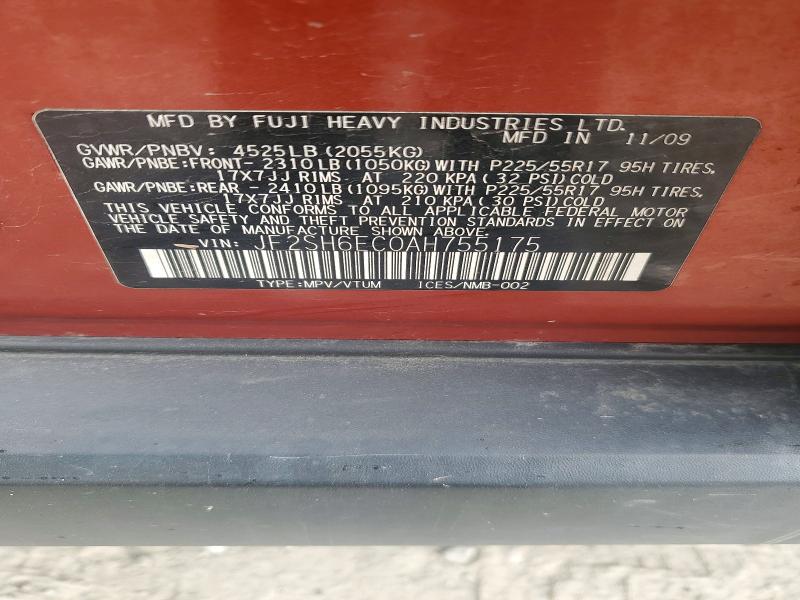 2010 Subaru Forester მანქანა იყიდება აუქციონზე, vin: JF2SH6EC0AH755175, აუქციონის ნომერი: 53324576