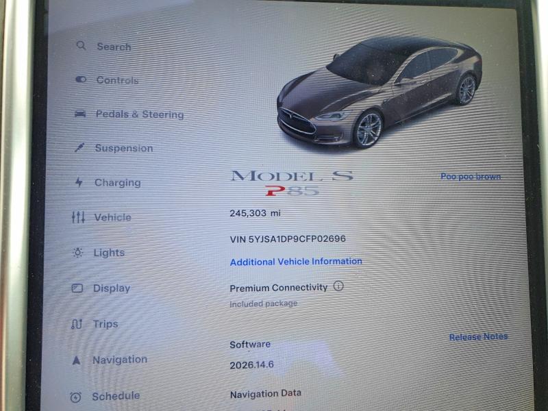 2012 Tesla Model S მანქანა იყიდება აუქციონზე, vin: 5YJSA1DP9CFP02696, აუქციონის ნომერი: 54202686