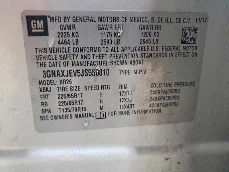 2018 Chevrolet Equinox მანქანა იყიდება აუქციონზე, vin: 3GNAXJEV5JS550810, აუქციონის ნომერი: 51874166