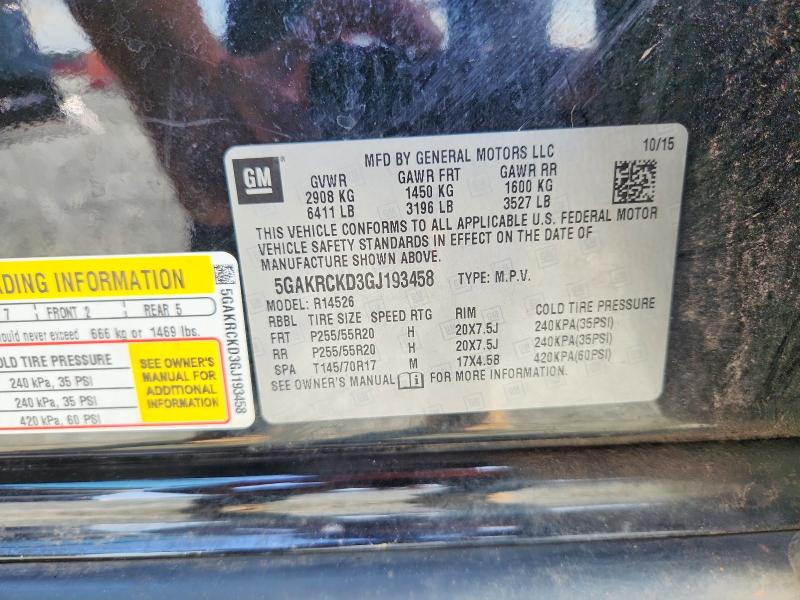 2016 Buick Enclave მანქანა იყიდება აუქციონზე, vin: 5GAKRCKD3GJ193458, აუქციონის ნომერი: 55333566