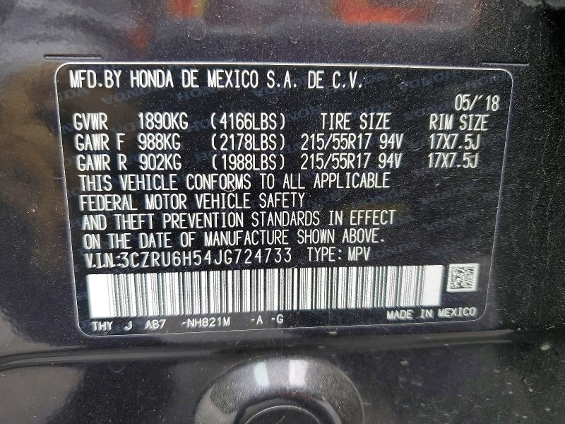 52719286 :رقم المزاد ، 3CZRU6H54JG724733 vin ، 2018 Honda Hr-v مزاد بيع