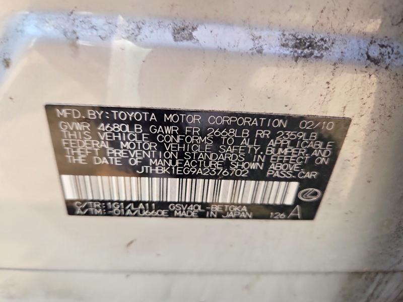 Продажа на аукционе авто 2010 Lexus Es, vin: JTHBK1EG9A2376702, номер лота: 54200646