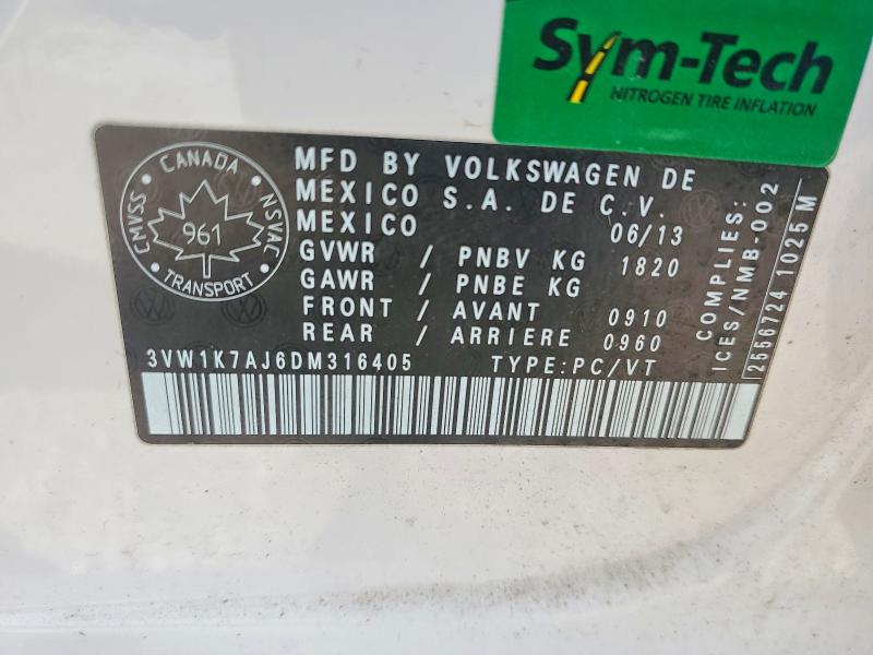 51808016 :رقم المزاد ، 3VW1K7AJ6DM316405 vin ، 2013 Volkswagen Jetta مزاد بيع