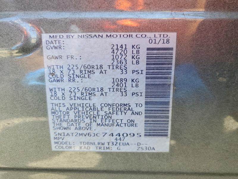 52085126 :رقم المزاد ، 5N1AT2MV6JC744095 vin ، 2018 Nissan Rogue مزاد بيع