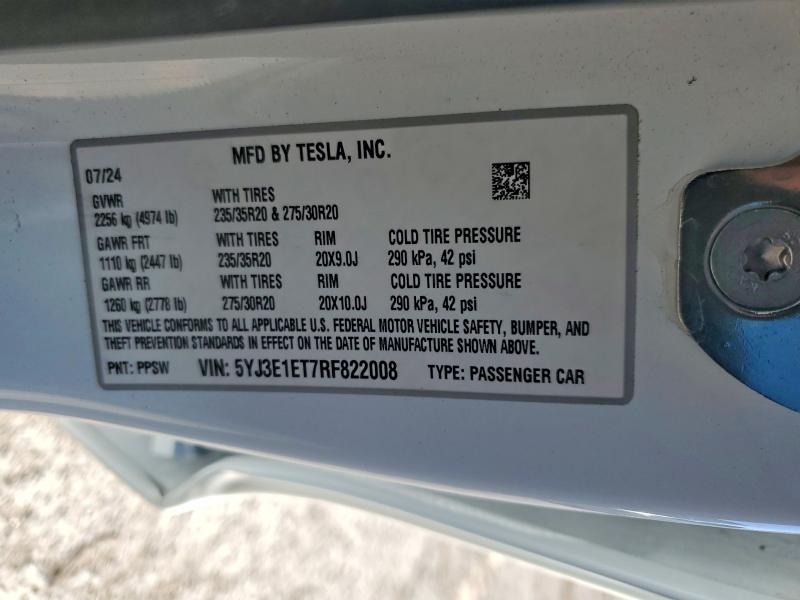 Aukcja sprzedaży 2024 Tesla Model 3, vin: 5YJ3E1ET7RF822008, numer aukcji: 54172866