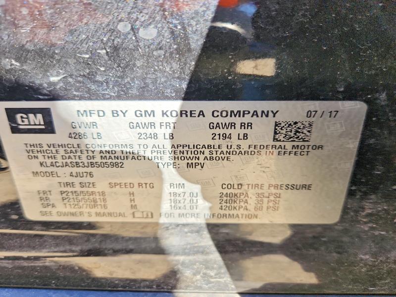 52725266 :رقم المزاد ، KL4CJASB3JB505982 vin ، 2018 Buick Encore مزاد بيع