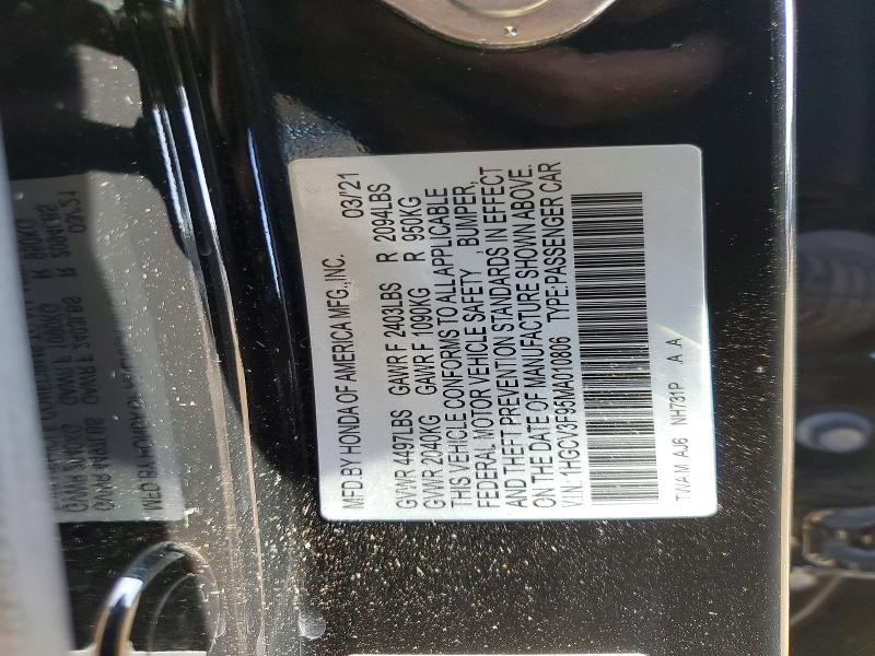 Aukcja sprzedaży 2021 Honda Accord, vin: 1HGCV3F95MA010806, numer aukcji: 53720136