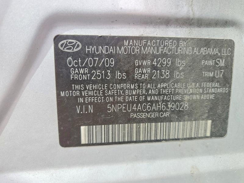52952096 :رقم المزاد ، 5NPEU4AC6AH639028 vin ، 2010 Hyundai Sonata مزاد بيع