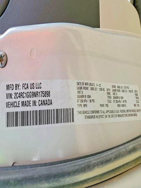 2022 Chrysler Pacifica მანქანა იყიდება აუქციონზე, vin: 2C4RC1GG9NR175898, აუქციონის ნომერი: 52259956