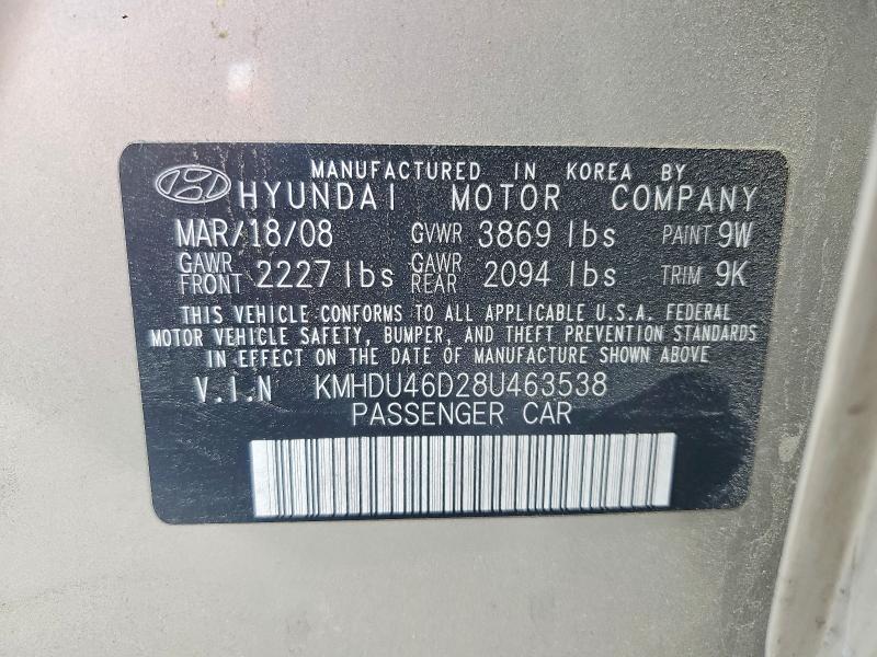 Продажа на аукционе авто 2008 Hyundai Elantra, vin: KMHDU46D28U463538, номер лота: 54779946
