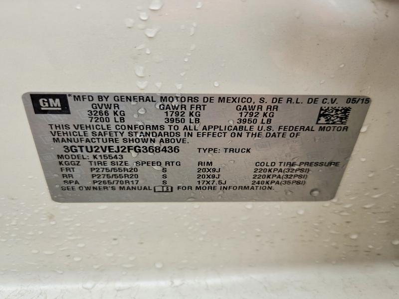 2015 Gmc Sierra მანქანა იყიდება აუქციონზე, vin: 3GTU2VEJ2FG368436, აუქციონის ნომერი: 54600556