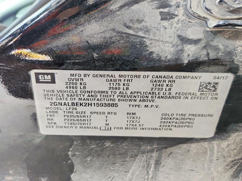 2017 Chevrolet Equinox მანქანა იყიდება აუქციონზე, vin: 2GNALBEK2H1593885, აუქციონის ნომერი: 53753006