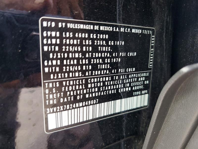 51037176 :رقم المزاد ، 3VV2X7B24NM049607 vin ، 2022 Volkswagen Taos مزاد بيع