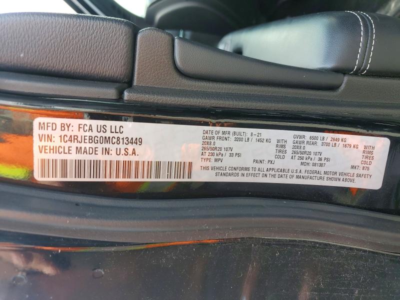 54644386 :رقم المزاد ، 1C4RJEBG0MC813449 vin ، 2021 Jeep Grand Cherokee مزاد بيع