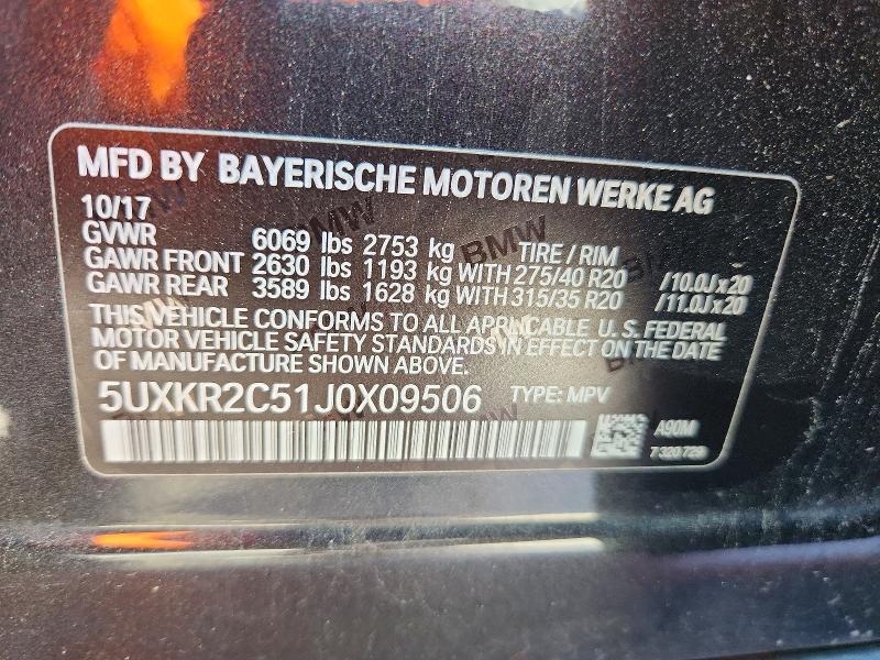 53901396 :رقم المزاد ، 5UXKR2C51J0X09506 vin ، 2018 Bmw X5 مزاد بيع