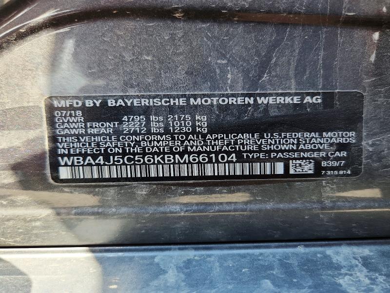 2019 Bmw 440i მანქანა იყიდება აუქციონზე, vin: WBA4J5C56KBM66104, აუქციონის ნომერი: 54367596