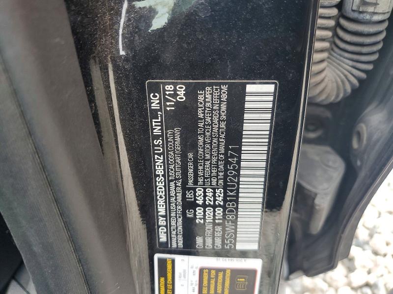 2019 Mercedes-benz C მანქანა იყიდება აუქციონზე, vin: 55SWF8DB1KU295471, აუქციონის ნომერი: 53132616