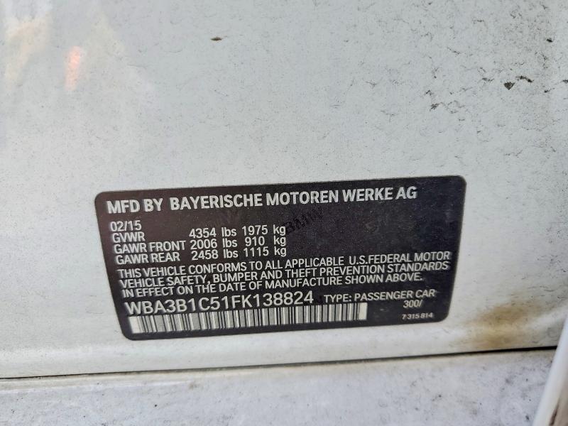 55358296 :رقم المزاد ، WBA3B1C51FK138824 vin ، 2015 Bmw 320 مزاد بيع