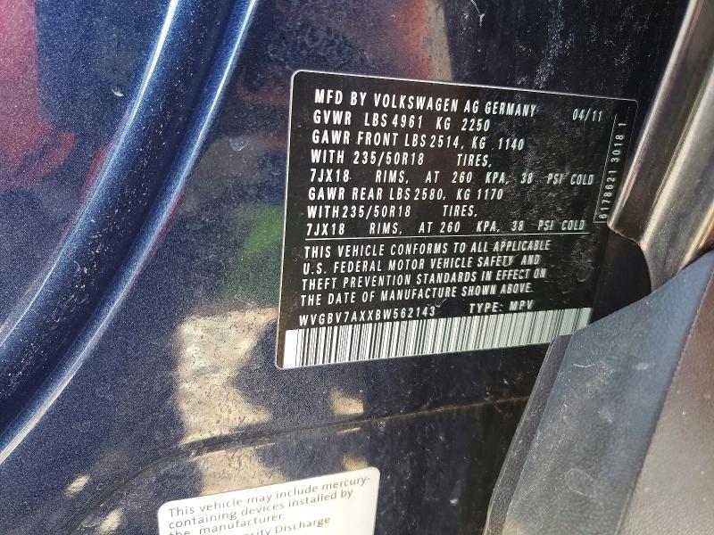 53462626 :رقم المزاد ، WVGBV7AXXBW562143 vin ، 2011 Volkswagen Tiguan مزاد بيع