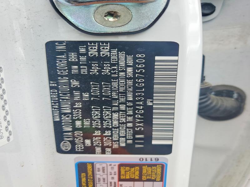 2020 Kia Sorento მანქანა იყიდება აუქციონზე, vin: 5XYPG4A33LG675608, აუქციონის ნომერი: 53766846