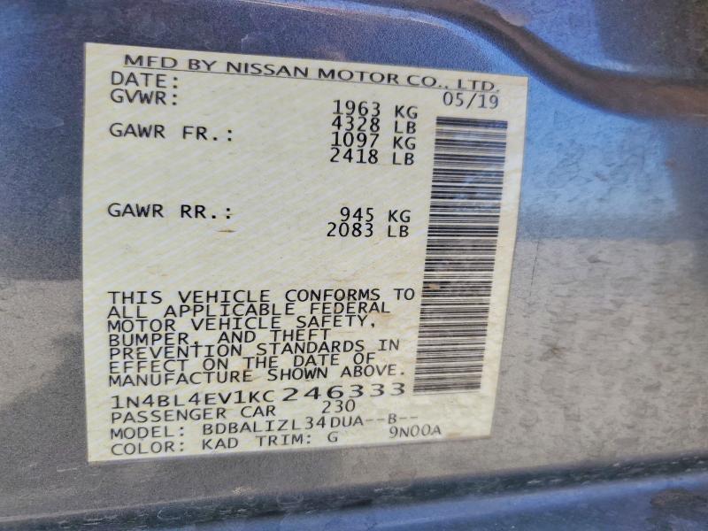 54171306 :رقم المزاد ، 1N4BL4EV1KC246333 vin ، 2019 Nissan Altima مزاد بيع