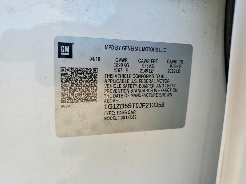 54087016 :رقم المزاد ، 1G1ZD5ST0JF213358 vin ، 2018 Chevrolet Malibu مزاد بيع