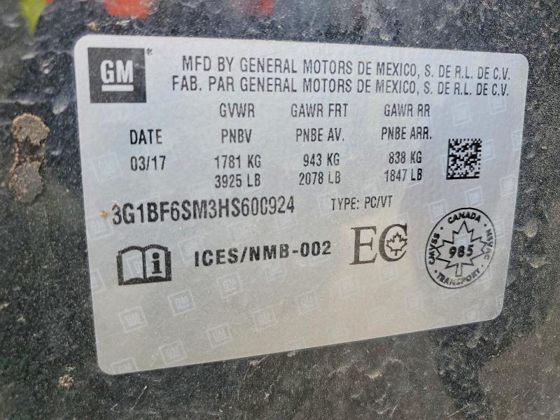 2017 Chevrolet Cruze მანქანა იყიდება აუქციონზე, vin: 3G1BF6SM3HS600924, აუქციონის ნომერი: 53623156
